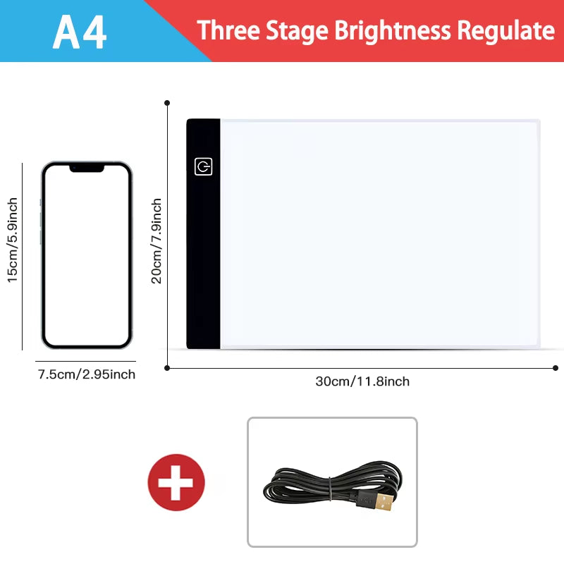 A4 Led Drawing Copy Board Kids Toy to Draw Tablet 3 Level Dimmable Sketching Painting Tablet Light Pad Diamond Painting